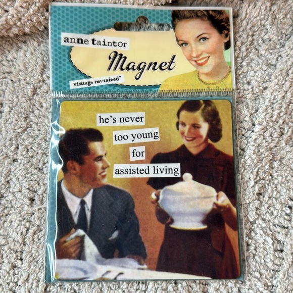 Large Anne Taintor Magnet - “he’s never too young for assisted living” - Fun! - Picture 1 of 4
